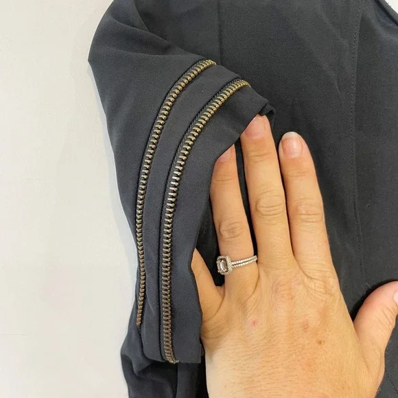 Jay Godfrey Womens Short Sleeve Mini Sheath Dress Black 8 V-Neck Zipper Trimmed - Picture 2 of 9